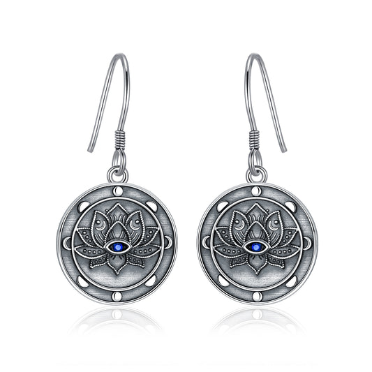 Evil Eye Lotus Dangle Earrings