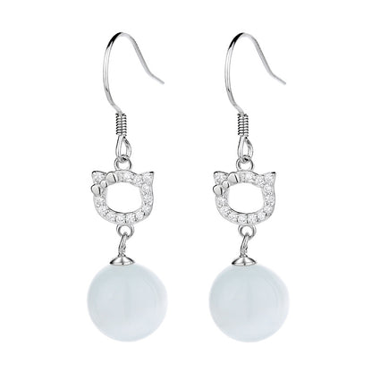 Cat Pearl Dangle Earrings