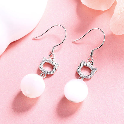 Cat Pearl Dangle Earrings