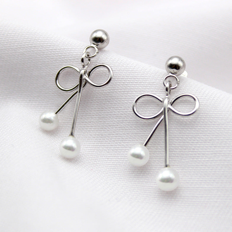 Bow Pearl Dangle Earrings