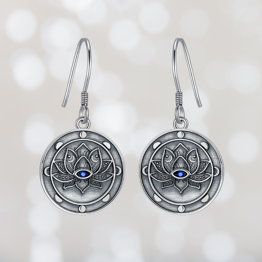 Evil Eye Lotus Dangle Earrings